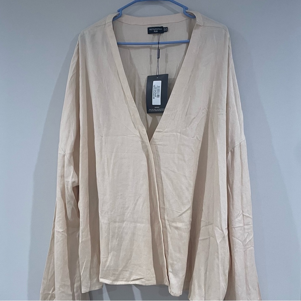 Pretty Little Thing Linen Plunge Blouse Skirt Co-ord Matching Set Plus Size 26W - Picture 4 of 7